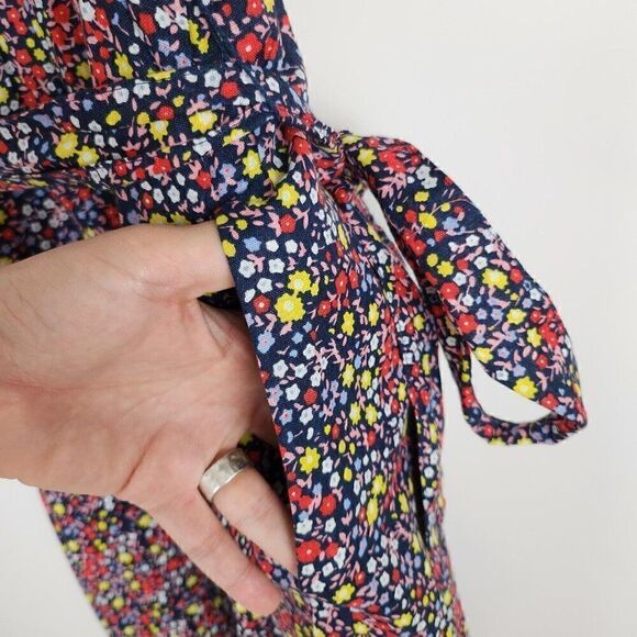 J. Crew Tiered Floral Waist Tie Maxi Dress Blue Linen Ruffle CottageCore sz 00 - Picture 5 of 7